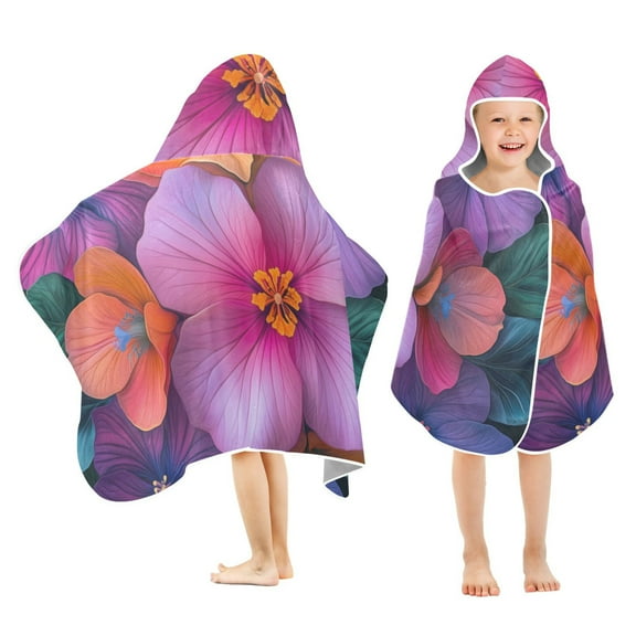 Yayeee Kids Hooded Towels Toddler Soft Absorbent Beach Bathing Wrap 50" x 23.5", Large Purple Flowers