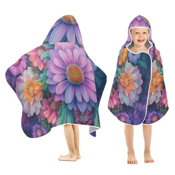 Yayeee Kids Hooded Towels Toddler Soft Absorbent Beach Bathing Wrap 50" x 23.5", Light Purple Flowers