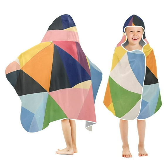 Yayeee Kids Hooded Towels Toddler Soft Absorbent Beach Bathing Wrap 50" x 23.5", Minimalist Triangles