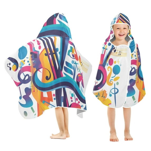 Yayeee Kids Hooded Towels Toddler Soft Absorbent Beach Bathing Wrap 50" x 23.5", Musical Pattern