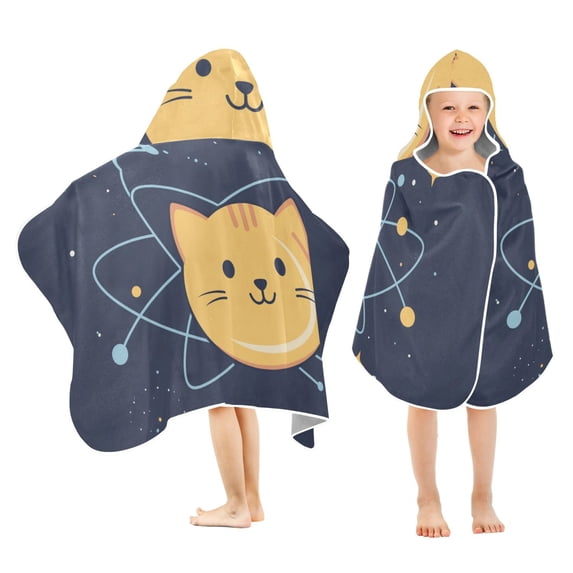 Yayeee Kids Hooded Towels Toddler Soft Absorbent Beach Bathing Wrap 50" x 23.5", Orange Cat Planet