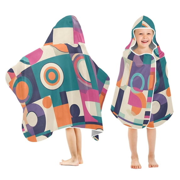 Yayeee Kids Hooded Towels Toddler Soft Absorbent Beach Bathing Wrap 50" x 23.5", Orange Geometric