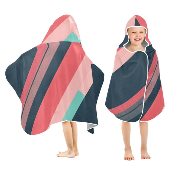 Yayeee Kids Hooded Towels Toddler Soft Absorbent Beach Bathing Wrap 50" x 23.5", Pink Geometric