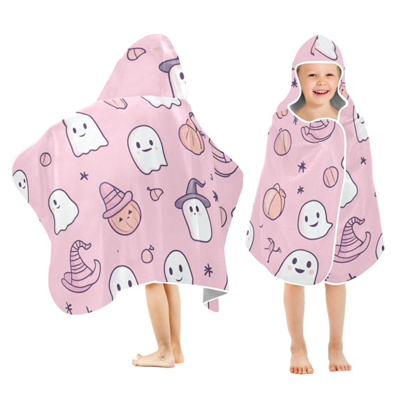 Yayeee Kids Hooded Towels Toddler Soft Absorbent Beach Bathing Wrap 50" x 23.5", Pink Halloween