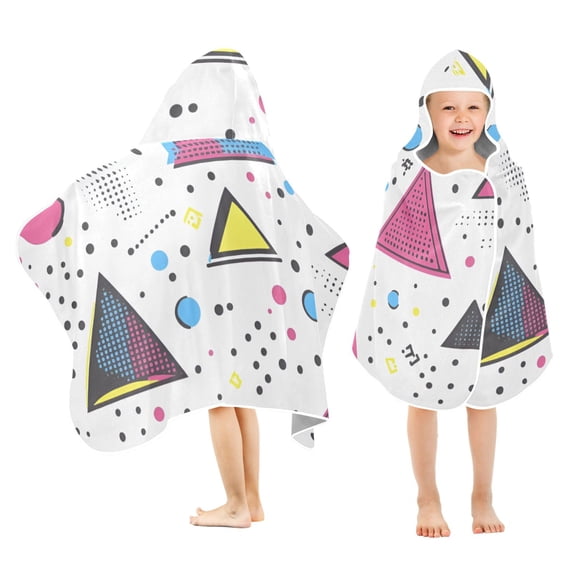 Yayeee Kids Hooded Towels Toddler Soft Absorbent Beach Bathing Wrap 50" x 23.5", Pink Simple Shapes