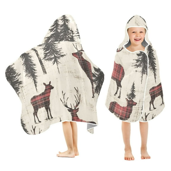 Yayeee Kids Hooded Towels Toddler Soft Absorbent Beach Bathing Wrap 50" x 23.5", Plaid Deer