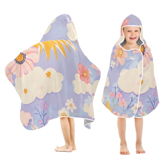 Yayeee Kids Hooded Towels Toddler Soft Absorbent Beach Bathing Wrap 50" x 23.5", Purple Clouds