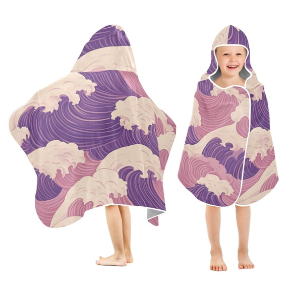 Yayeee Kids Hooded Towels Toddler Soft Absorbent Beach Bathing Wrap 50" x 23.5", Purple Wave Pattern