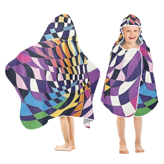 Yayeee Kids Hooded Towels Toddler Soft Absorbent Beach Bathing Wrap 50" x 23.5", Purple Wavy Plaid