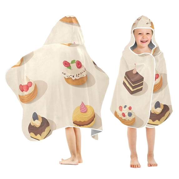 Yayeee Kids Hooded Towels Toddler Soft Absorbent Beach Bathing Wrap 50" x 23.5", Red Cakes