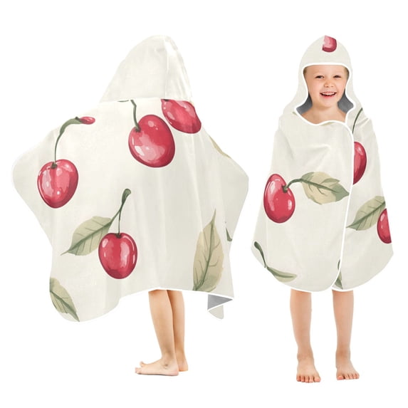 Yayeee Kids Hooded Towels Toddler Soft Absorbent Beach Bathing Wrap 50" x 23.5", Red Cherry