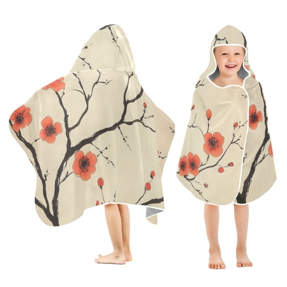 Yayeee Kids Hooded Towels Toddler Soft Absorbent Beach Bathing Wrap 50" x 23.5", Red Floral Pattern