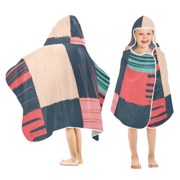 Yayeee Kids Hooded Towels Toddler Soft Absorbent Beach Bathing Wrap 50" x 23.5", Red Teal Plaid