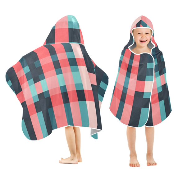 Yayeee Kids Hooded Towels Toddler Soft Absorbent Beach Bathing Wrap 50" x 23.5", Red Teal Stripes