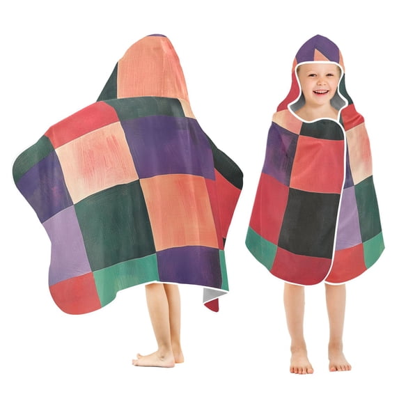Yayeee Kids Hooded Towels Toddler Soft Absorbent Beach Bathing Wrap 50" x 23.5", Red and Purple Plaid Pattern