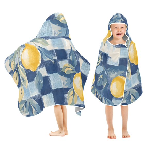 Yayeee Kids Hooded Towels Toddler Soft Absorbent Beach Bathing Wrap 50" x 23.5", Retro Plaid Lemon