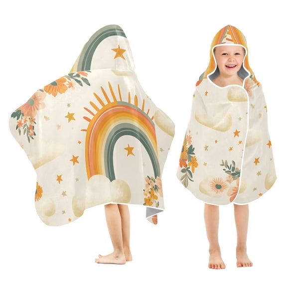 Yayeee Kids Hooded Towels Toddler Soft Absorbent Beach Bathing Wrap 50" x 23.5", Retro Rainbow