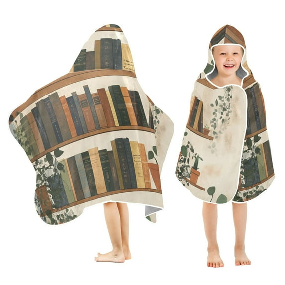 Yayeee Kids Hooded Towels Toddler Soft Absorbent Beach Bathing Wrap 50" x 23.5", Shelf Plants