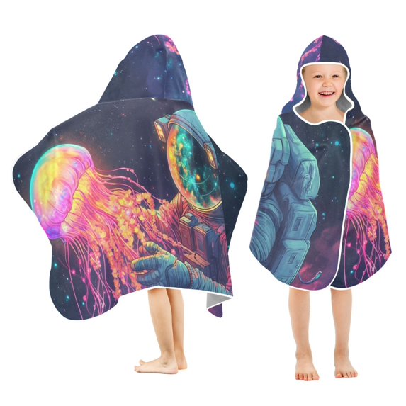 Yayeee Kids Hooded Towels Toddler Soft Absorbent Beach Bathing Wrap 50" x 23.5", Space Astronaut