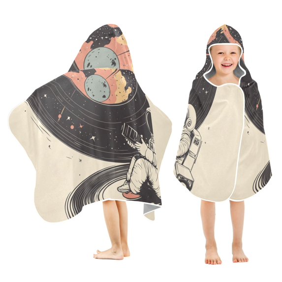 Yayeee Kids Hooded Towels Toddler Soft Absorbent Beach Bathing Wrap 50" x 23.5", Space Record
