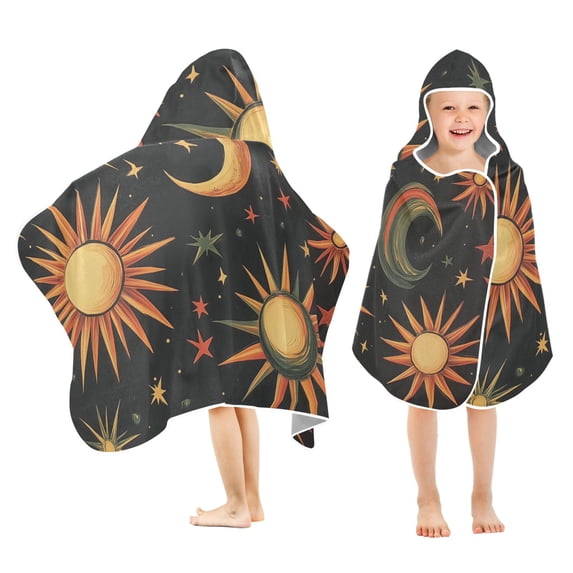 Yayeee Kids Hooded Towels Toddler Soft Absorbent Beach Bathing Wrap 50" x 23.5", Sun Moon and Stars Pattern
