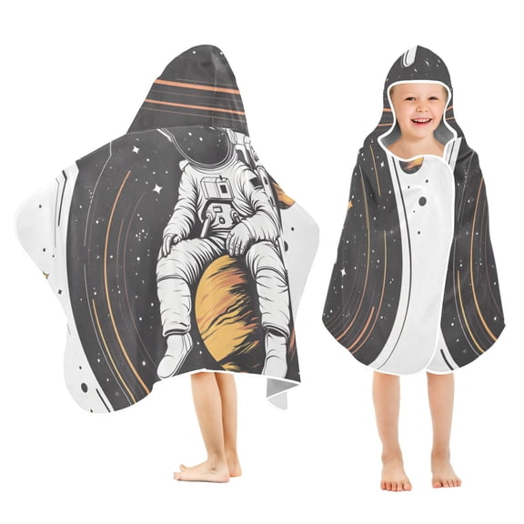 Yayeee Kids Hooded Towels Toddler Soft Absorbent Beach Bathing Wrap 50" x 23.5", White Astronaut Planet