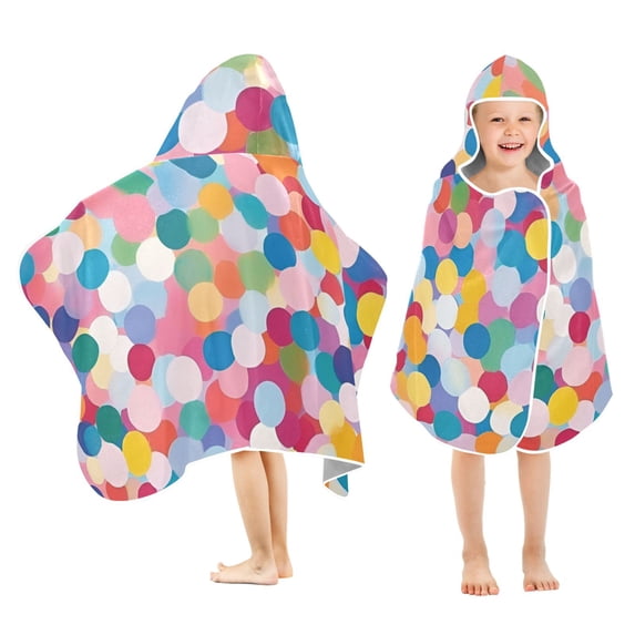 Yayeee Kids Hooded Towels Toddler Soft Absorbent Beach Bathing Wrap 50" x 23.5", Yellow Colorful Circles