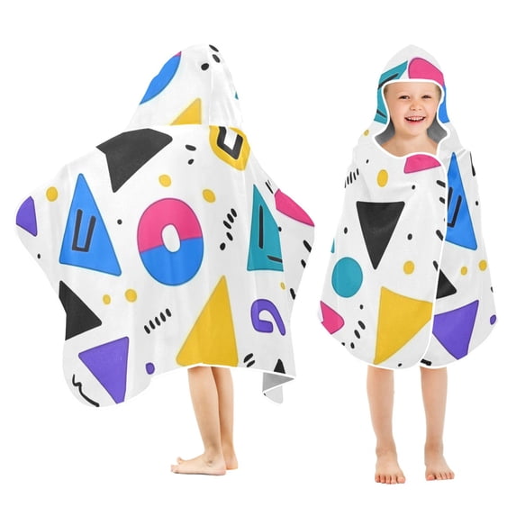 Yayeee Kids Hooded Towels Toddler Soft Absorbent Beach Bathing Wrap 50" x 23.5", Yellow Retro Shapes
