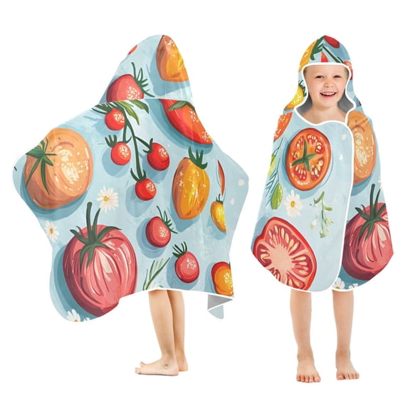 Yayeee Kids Hooded Towels Toddler Soft Absorbent Beach Bathing Wrap 50" x 23.5", Yellow Tomatoes