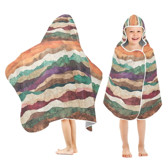 Yayeee Kids Hooded Towel with Hand Pockets Beach Soft Absorbent Bath Wrap 50 x 23.5 inch, Artistic Desert Waves