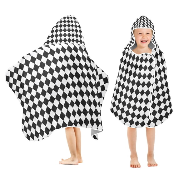 Yayeee Kids Hooded Towel with Hand Pockets Beach Soft Absorbent Bath Wrap 50 x 23.5 inch, Black and White Geometric