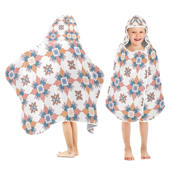 Yayeee Kids Hooded Towel with Hand Pockets Beach Soft Absorbent Bath Wrap 50 x 23.5 inch, Blue Abstract Pattern