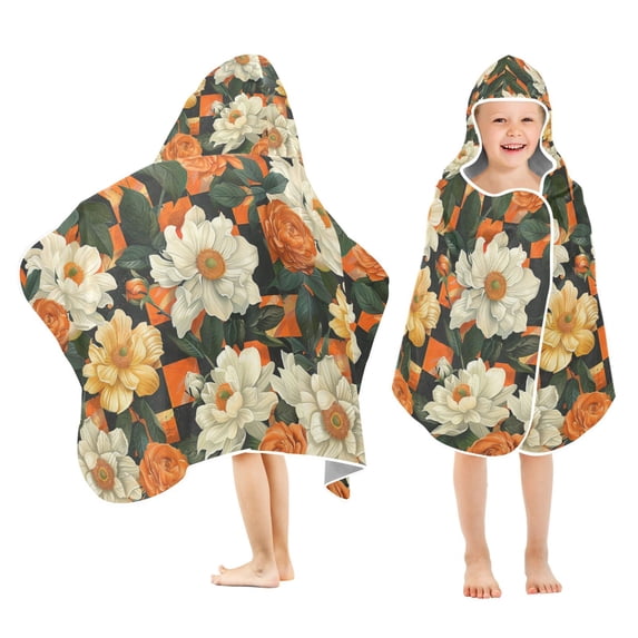 Yayeee Kids Hooded Towel with Hand Pockets Beach Soft Absorbent Bath Wrap 50 x 23.5 inch, Bright Floral