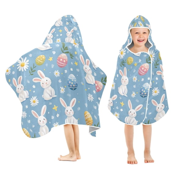 Yayeee Kids Hooded Towel with Hand Pockets Beach Soft Absorbent Bath Wrap 50 x 23.5 inch, Cartoon Easter Bunnies