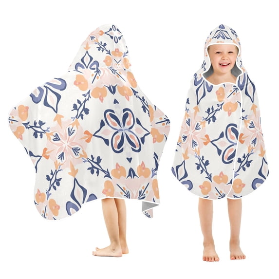 Yayeee Kids Hooded Towel with Hand Pockets Beach Soft Absorbent Bath Wrap 50 x 23.5 inch, Colorful Abstract Pattern