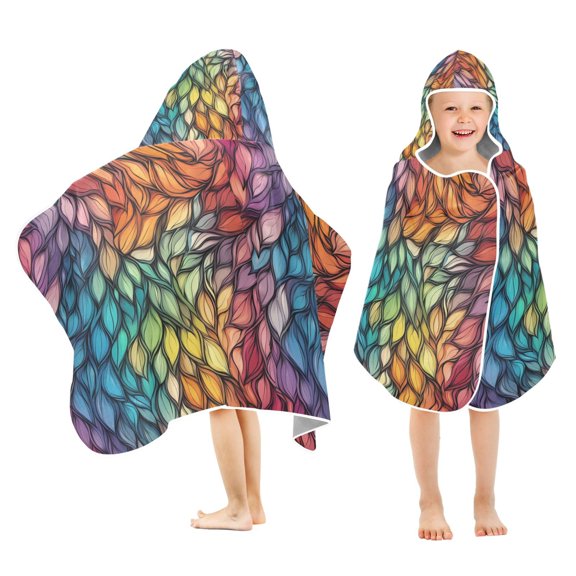 Yayeee Kids Hooded Towel with Hand Pockets Beach Soft Absorbent Bath Wrap 50 x 23.5 inch, Colorful Dragon Scales Pattern