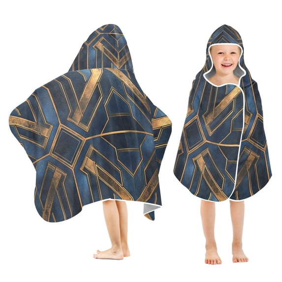 Yayeee Kids Hooded Towel with Hand Pockets Beach Soft Absorbent Bath Wrap 50 x 23.5 inch, Elegant Geometric Pattern
