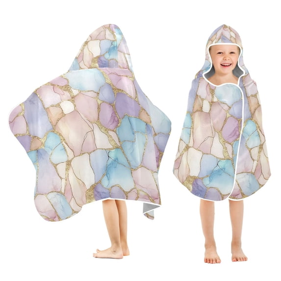Yayeee Kids Hooded Towel with Hand Pockets Beach Soft Absorbent Bath Wrap 50 x 23.5 inch, Elegant Marble Pattern