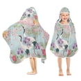 thumbnail image 1 of Yayeee Kids Hooded Towel with Hand Pockets Beach Soft Absorbent Bath Wrap 50 x 23.5 inch, Green Floral Cranes Pattern, 1 of 5