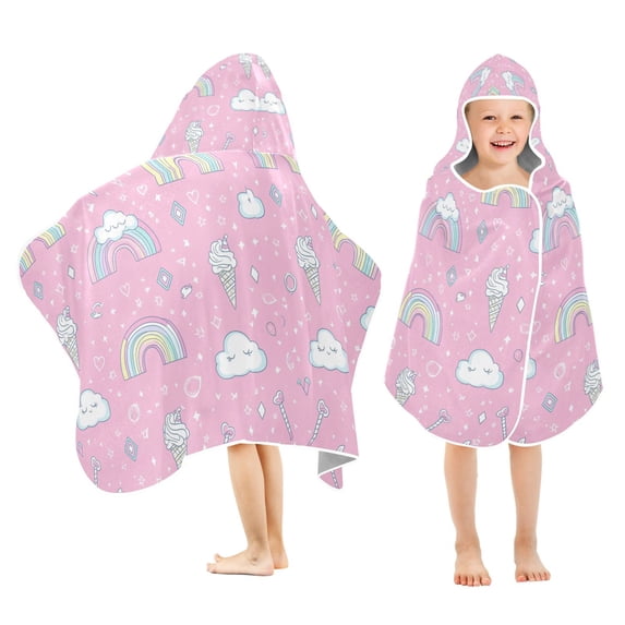 Yayeee Kids Hooded Towel with Hand Pockets Beach Soft Absorbent Bath Wrap 50 x 23.5 inch, Ice Cream Rainbow Pattern