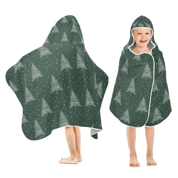 Yayeee Kids Hooded Towel with Hand Pockets Beach Soft Absorbent Bath Wrap 50 x 23.5 inch, New Year Tree Pattern