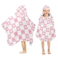 thumbnail image 1 of Yayeee Kids Hooded Towel with Hand Pockets Beach Soft Absorbent Bath Wrap 50 x 23.5 inch, Pink Checkered Heart, 1 of 5