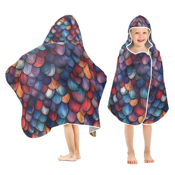 Yayeee Kids Hooded Towel with Hand Pockets Beach Soft Absorbent Bath Wrap 50 x 23.5 inch, Purple Dragon Scales Pattern