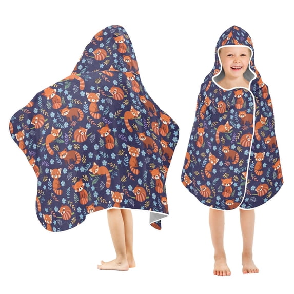 Yayeee Kids Hooded Towel with Hand Pockets Beach Soft Absorbent Bath Wrap 50 x 23.5 inch, Red Panda Pattern