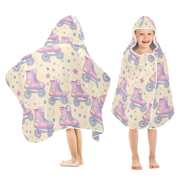 Yayeee Kids Hooded Towel with Hand Pockets Beach Soft Absorbent Bath Wrap 50 x 23.5 inch, Roller Disco