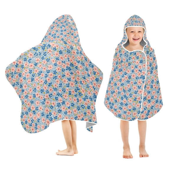 Yayeee Kids Hooded Towel with Hand Pockets Beach Soft Absorbent Bath Wrap 50 x 23.5 inch, Small Pink Flower