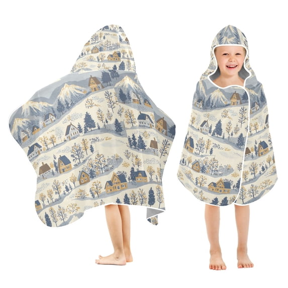 Yayeee Kids Hooded Towel with Hand Pockets Beach Soft Absorbent Bath Wrap 50 x 23.5 inch, Snowy Mountains