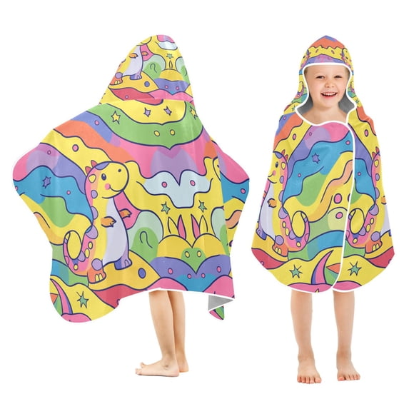 Yayeee Kids Hooded Towel with Hand Pockets Beach Soft Absorbent Bath Wrap 50 x 23.5 inch, Vibrant Dinosaur