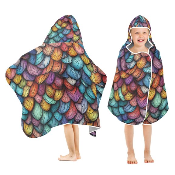 Yayeee Kids Hooded Towel with Hand Pockets Beach Soft Absorbent Bath Wrap 50 x 23.5 inch, Vibrant Dragon Scales Pattern