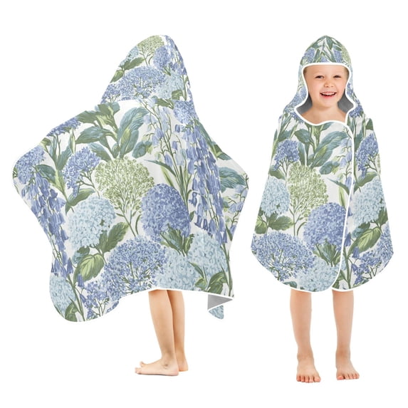Yayeee Kids Hooded Towel with Hand Pockets Beach Soft Absorbent Bath Wrap 50 x 23.5 inch, Vibrant Hydrangeas Pattern